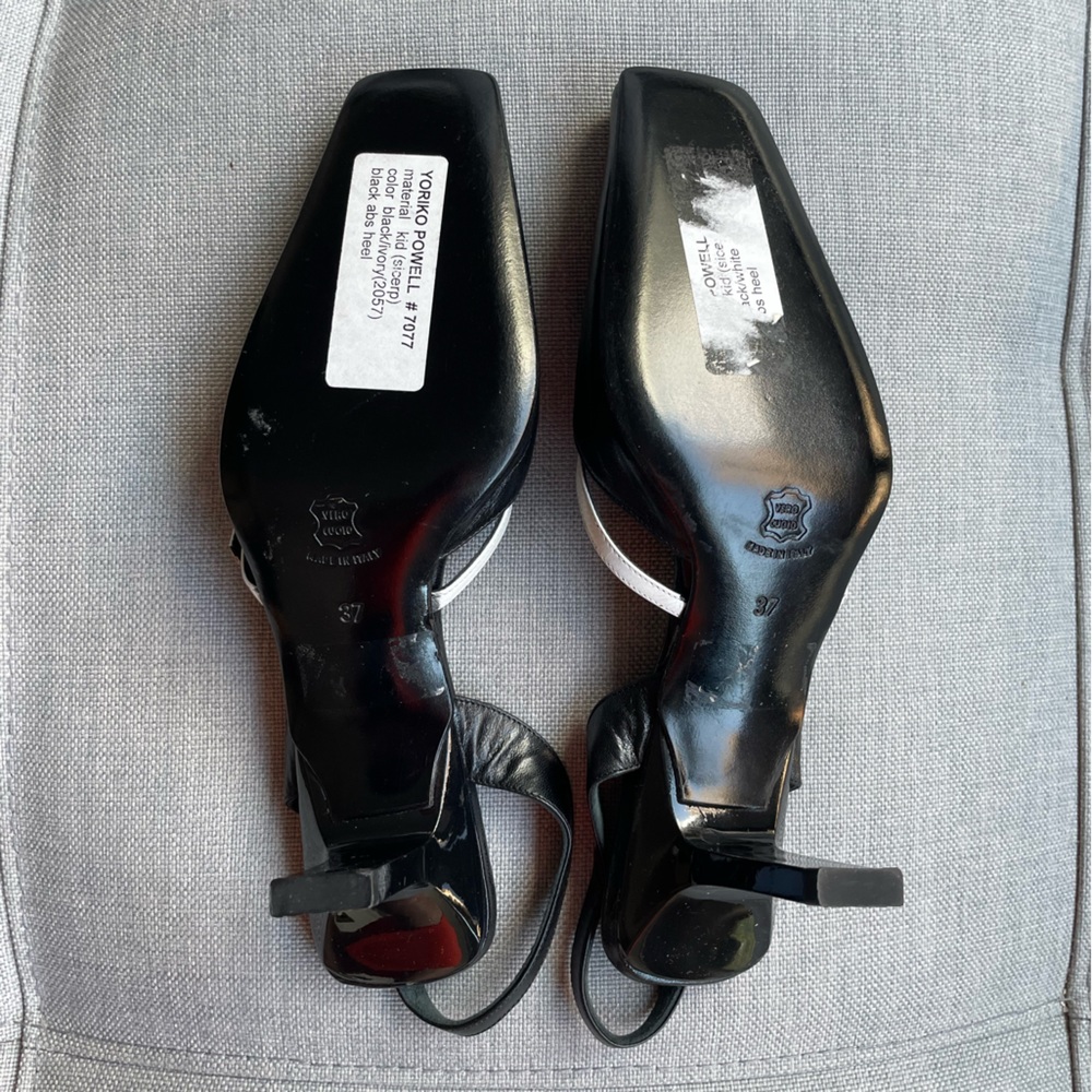 Yoriko Powell Made in Italy Vintage Leather Sling Back Heels - Picture 6 of 7